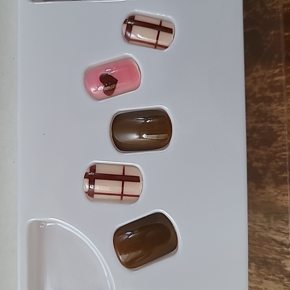 30pcs Brown Pink Plaid Press On Nails